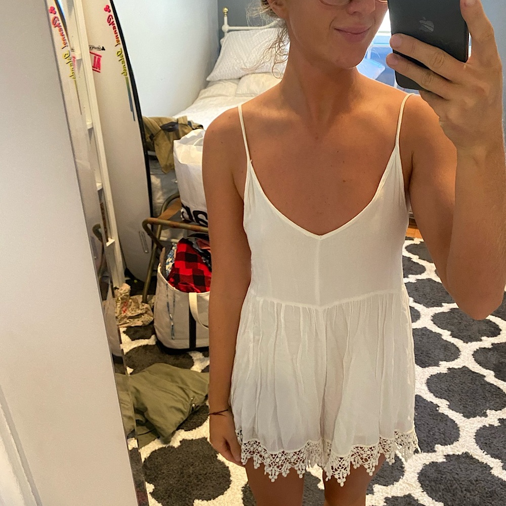 White Boho Beach Girly Crochet Romper